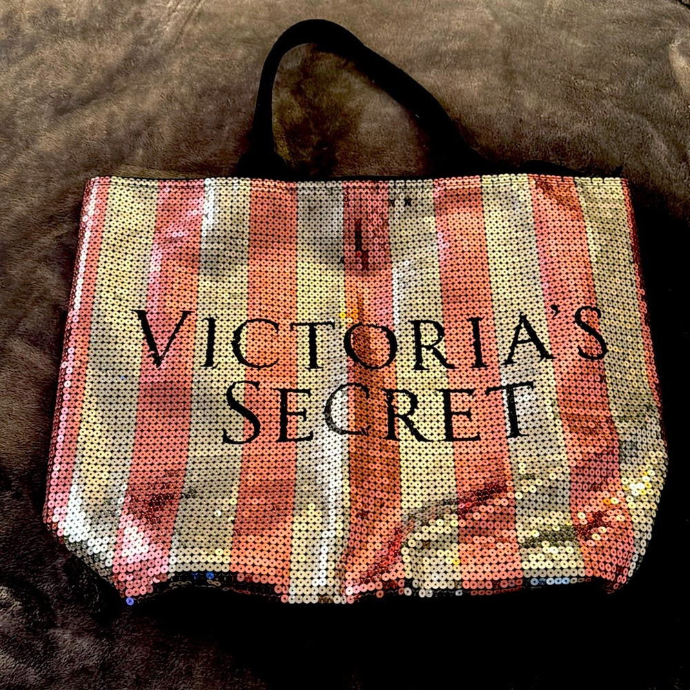 🎉 FINAL PRICE! Victorias Secret Sequin and Canvas tote